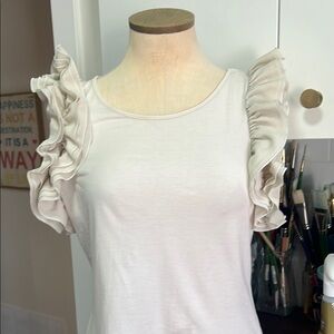 PINK TARTAN Elegant Cream Ruffle Sleeve Top Size Medium